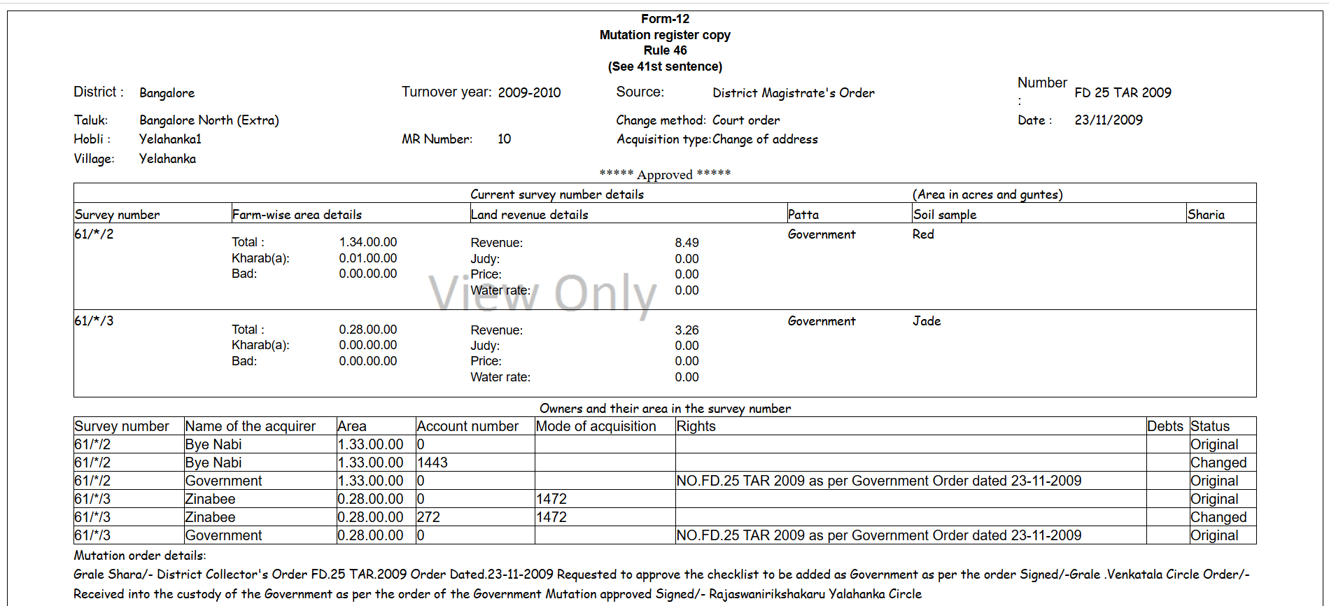 Mutation Register (Form-12) sample